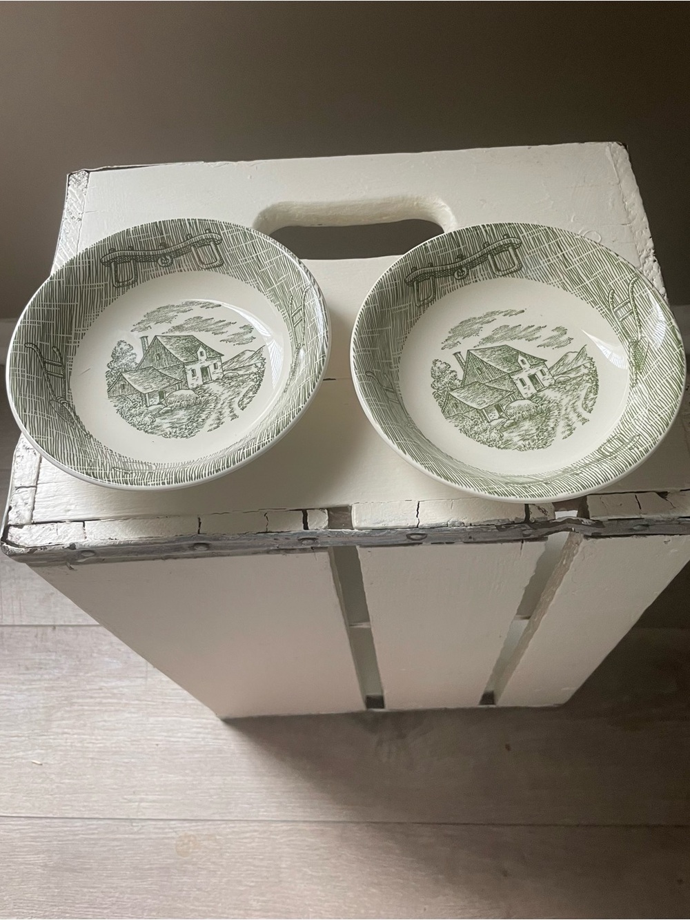 The Old Curiosity Shop Fruit Dessert Bowl Royal China USA Green Set of Two